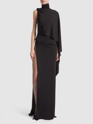 Drapované viskózové dlouhé šaty Saint Laurent černé