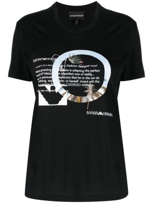 T-shirt avec imprimé slogan en coton à imprimé Emporio Armani noir