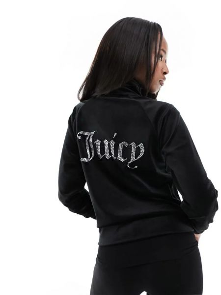 Спортивная велюровая куртка на молнии Juicy Couture черная