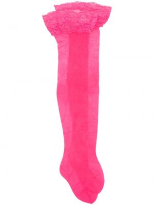 Чорапи за жартиери на цветя с дантела Versace розово