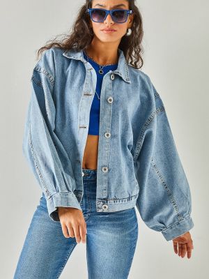 Oversize džinsa jaka ar pogām ar platām piedurknēm Olalook zils