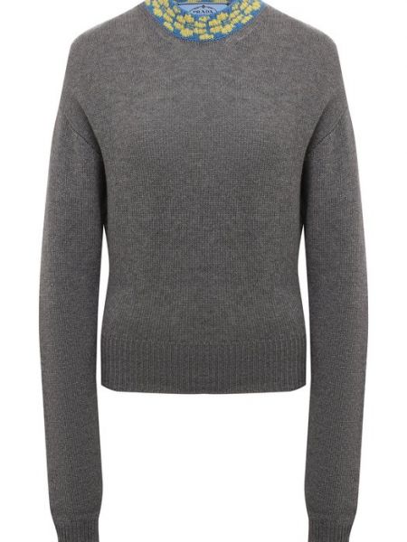 Кашемировый шерстяной пуловер Prada серый