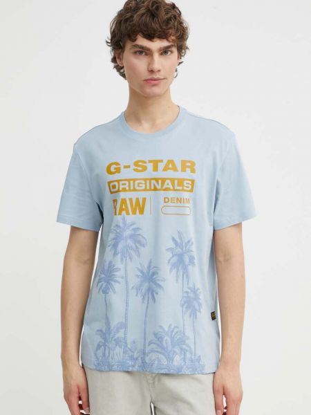 Koszulka bawełniana z nadrukiem w gwiazdy G-star Raw niebieska