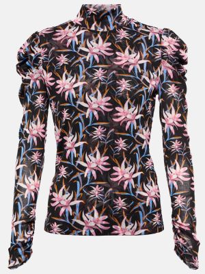 Květinový dlouhý top z nylonu s dlouhými rukávy Diane Von Furstenberg