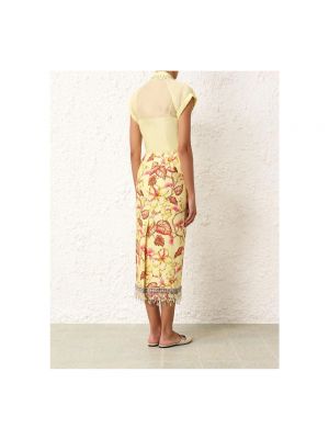 Falda midi de lino de flores con estampado Zimmermann amarillo