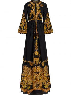 Hedvábné večerní šaty s potiskem s paisley potiskem Etro černé