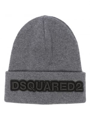 Dzianinowa haftowana czapka Dsquared2 szara