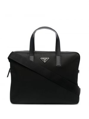 Νάιλον δερμάτινη τσάντα laptop Prada μαύρο