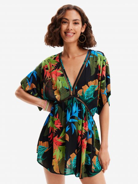 Obleka s cvetličnim vzorcem s tropskim vzorcem Desigual črna