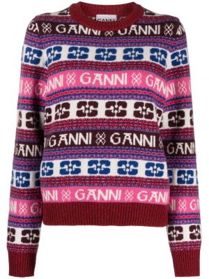 Пуловер с кръгло деколте Ganni виолетово