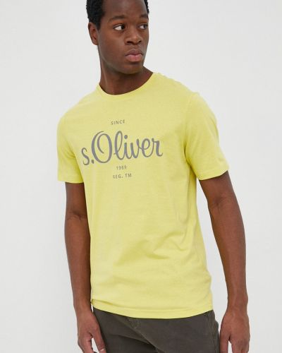 Bavlněné tričko s potiskem S.oliver žluté
