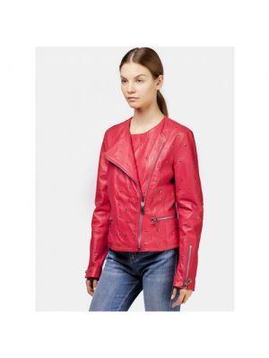 Кожаная куртка AnnaRita N демисезонная, средней длины, 40 красный