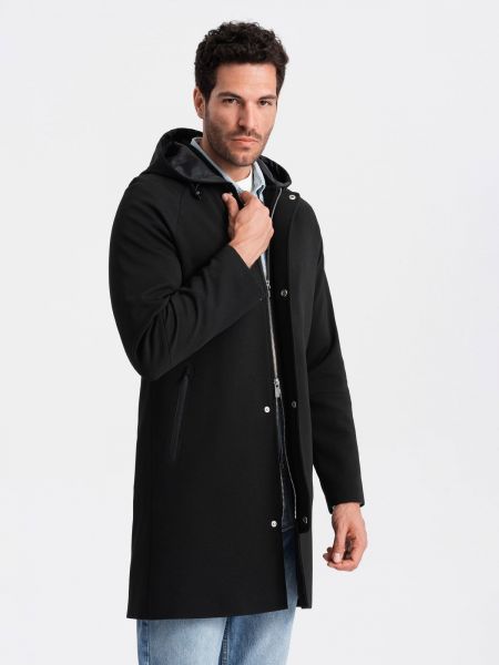 Ριγέ παλτό με κουκούλα Ombre μαύρο