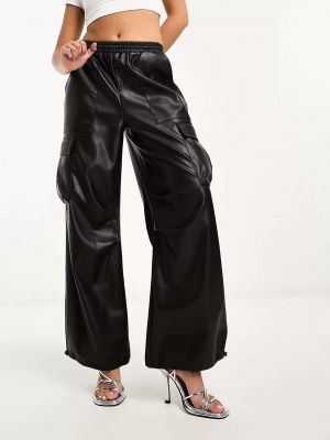 Кожаные брюки карго из искусственной кожи Miss Selfridge черные
