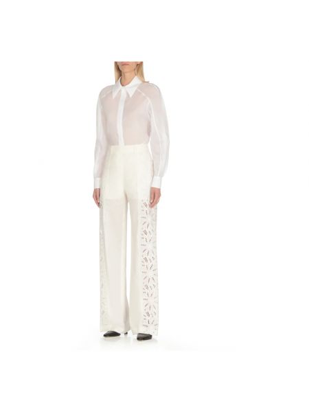 Pantalones de lino de encaje Alberta Ferretti blanco