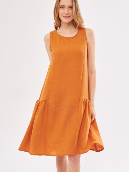 Ujjatlan lenvászon midi ruha Armonika narancsszínű