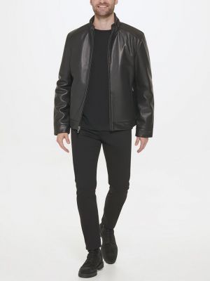 Кожаная куртка с надписями из искусственной кожи Cole Haan черная