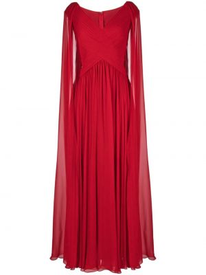 Jedwabna sukienka koktajlowa z dekoltem w serek drapowana Elie Saab czerwona