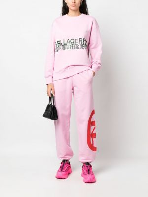 Mikina s potiskem s kulatým výstřihem Karl Lagerfeld růžová