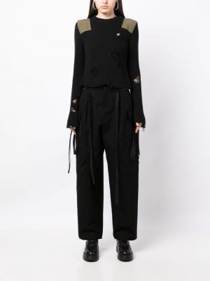 Pantalon cargo taille haute à rayures Yohji Yamamoto noir
