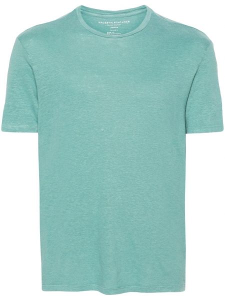Λινή μπλούζα με στρογγυλή λαιμόκοψη Majestic Filatures πράσινο