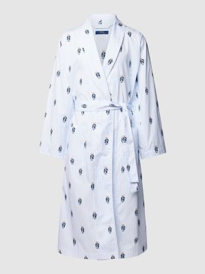 Szlafrok w paski z nadrukiem Polo Ralph Lauren Underwear błękitny