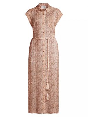 Прозрачное платье-рубашка со змеиным принтом Cinq À Sept коричневое