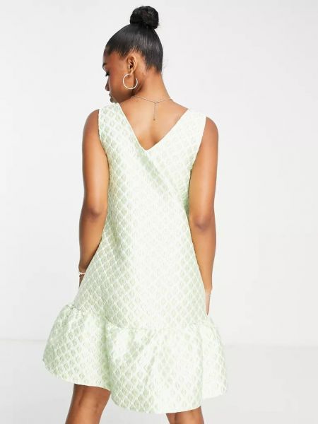 Платье мини с v-образным вырезом с баской Pieces зеленое