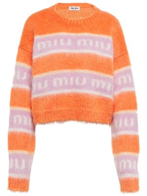 Krótki sweter wełniane w paski Miu Miu - pomarańczowy