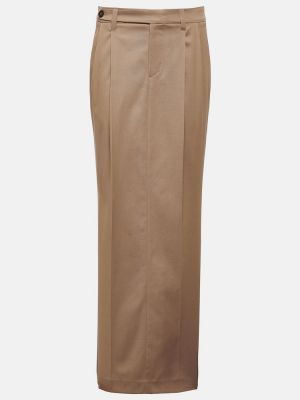 Plisované bavlněné dlouhá sukně s nízkým pasem Brunello Cucinelli béžové