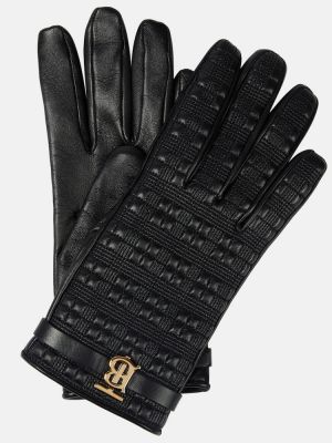 Prešívané kožené rukavice Burberry čierna