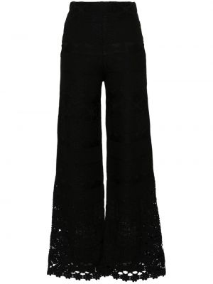 Pletene hlače s cvetličnim vzorcem Maje črna