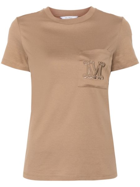 Bavlněné tričko s výšivkou Max Mara hnědé