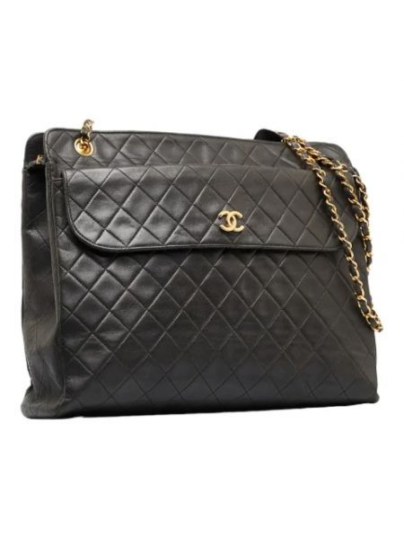Bolsa de hombro de cuero retro Chanel Vintage negro