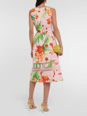 Bavlnené midi šaty s potlačou Carolina Herrera ružová