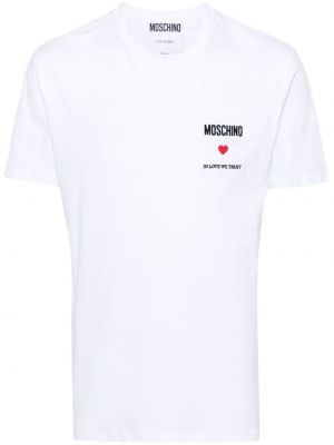 Bombažna majica z vezenjem Moschino bela