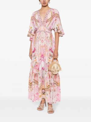 Hedvábné koktejlové šaty s potiskem s abstraktním vzorem Camilla růžové