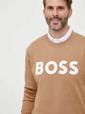 Bluza bawełniana z nadrukiem Boss beżowa