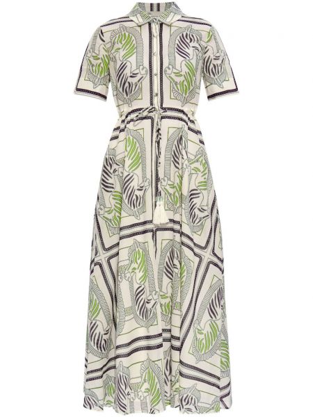 Pamučni ravna haljina s printom sa zebra printom Tory Burch bijela