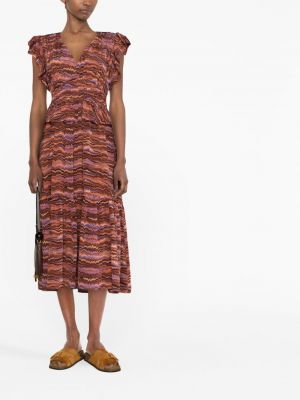 Hedvábné midi šaty s potiskem s abstraktním vzorem Ulla Johnson