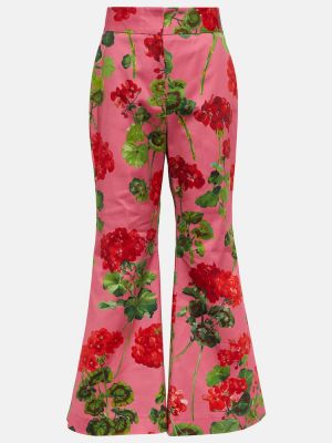 Květinové bavlněné rovné kalhoty s vysokým pasem Oscar De La Renta červené