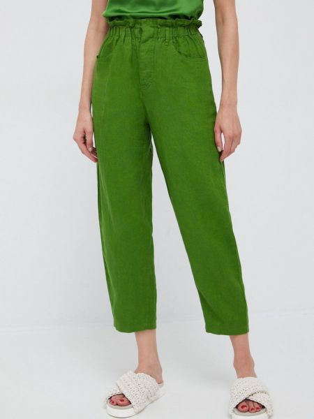 Lniane spodnie z wysokim stanem United Colors Of Benetton, zielony