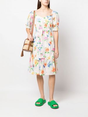 Midi kleita ar ziediem ar apdruku Boutique Moschino balts