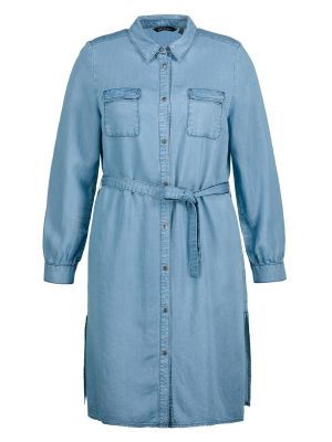 Jednofarebné priliehavé košeľové šaty s dlhými rukávmi Ulla Popken - modrá