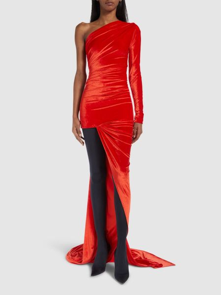 Aksamitna sukienka na jedno ramię z dżerseju asymetryczna Balenciaga czerwona