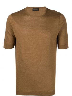Lněné tričko Dell'oglio hnědé