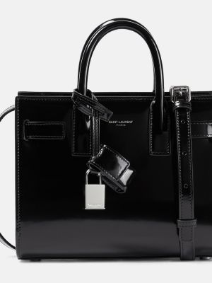 Lakovaná kožená nákupná taška Saint Laurent čierna