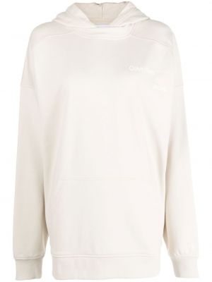Φούτερ με κουκούλα με σχέδιο σε φαρδιά γραμμή Calvin Klein Jeans λευκό