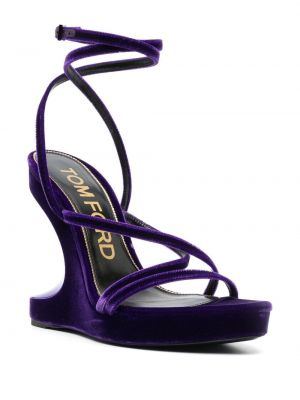 Sametové sandály na klínovém podpatku Tom Ford fialové
