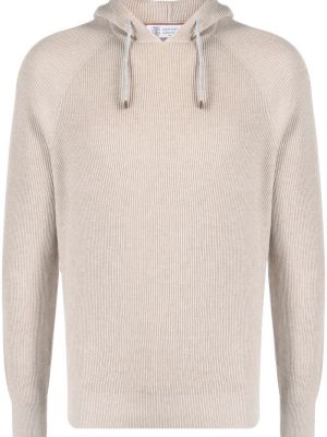 Hoodie i stickad Brunello Cucinelli brun